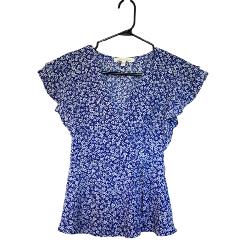 MONTEAU LOS ANGELES Blue & White Women's Floral Top Size XS